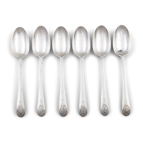 600 - A SET OF SIX GEORGE III IRISH SILVER TAPER HANDLE DESSERT SPOONS,  Dublin c.1780, mark of Michael Ho... 