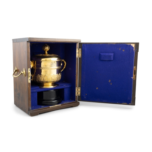 611 - THE WATERLOO PURSE 1926,  A silver-gilt trophy cup in the form of an 17th century porringer and cove... 