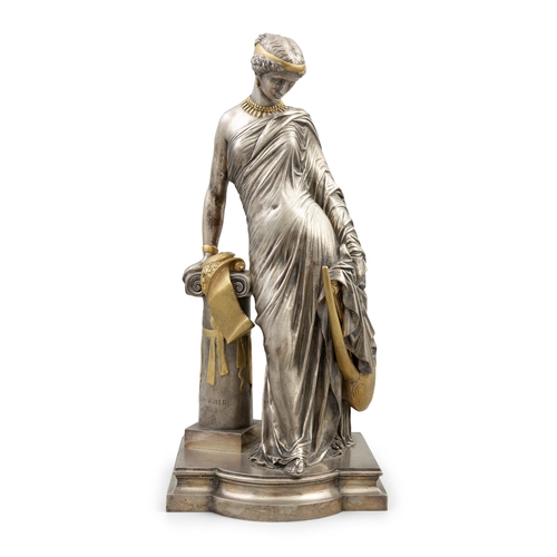 623 - JEAN-JACQUES PRADIER (1790 - 1852)  Sappho  Silvered and gilt bronze, 47cm high  Signed and dated 18... 