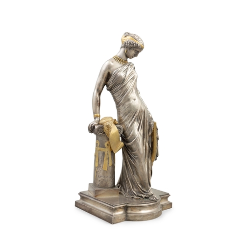 623 - JEAN-JACQUES PRADIER (1790 - 1852)  Sappho  Silvered and gilt bronze, 47cm high  Signed and dated 18... 