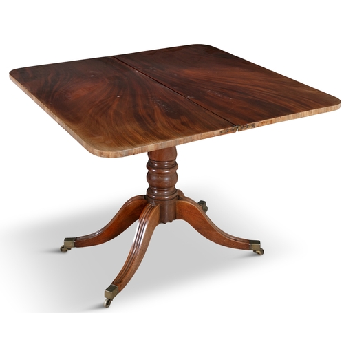 627 - A PAIR OF VICTORIAN MAHOGANY FOLD OVER TEA TABLES,  each of rectangular form with rounded corners an... 