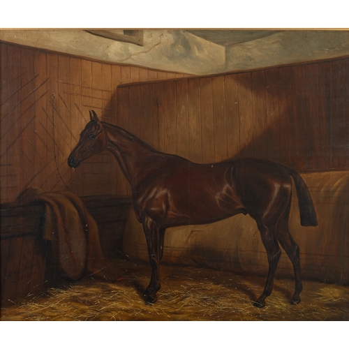 632 - BENJAMIN CAM. NORTON (BRITISH, 1835-1900) Chestnut hunter in a stable Signed and dated 1884 Oil on c... 