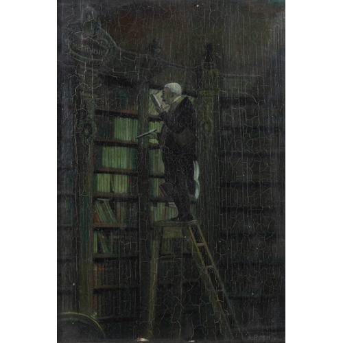 646 - AFTER CARL SPITZWEG  'The Bookworm'  Signed indistinctly lower right  Oil on canvas, 35 x 24cm