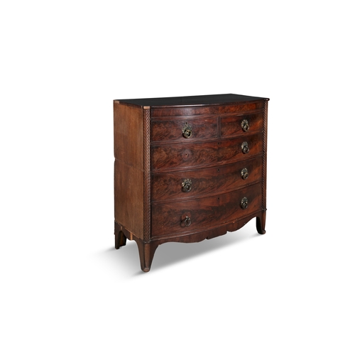 652 - A VICTORIAN MAHOGANY BOWFRONT LARGE CHEST OF DRAWERS,   the plain top above two short and three long... 