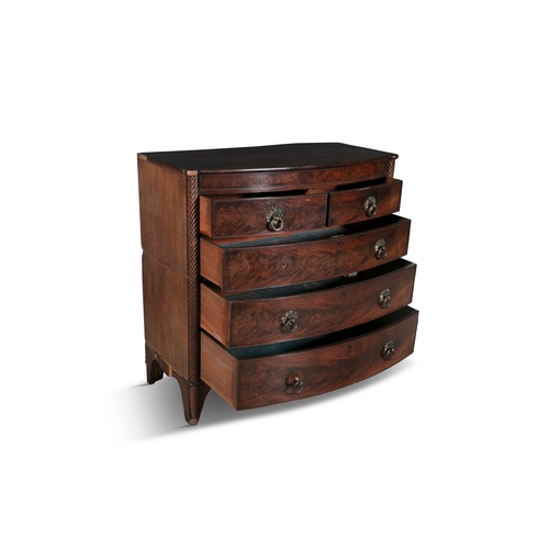 652 - A VICTORIAN MAHOGANY BOWFRONT LARGE CHEST OF DRAWERS,   the plain top above two short and three long... 