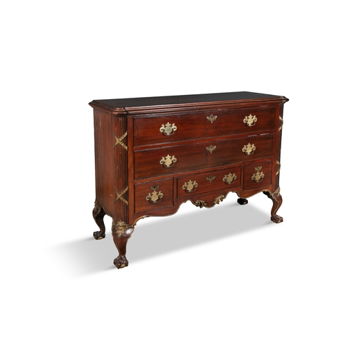 654 - A CONTINENTAL PARCEL GILT MAHOGANY CHEST OF DRAWERS LATE 19TH CENTURY,  of rectangular form, the top... 