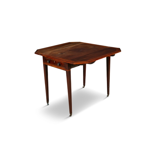 662 - A GEORGE IV INLAID MAHOGANY PEMBROKE TABLE,  the double drop leaf top with canted corners and inlaid... 