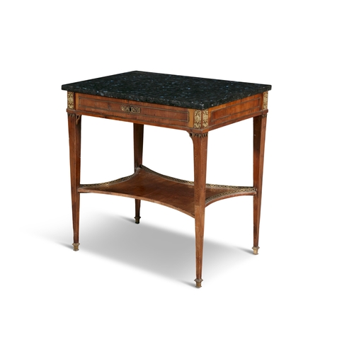 663 - A FRENCH MAHOGANY GILTMETAL MOUNTED AND MARBLE TOP SIDE TABLE CIRCA 1900,  of rectangular form, the ... 