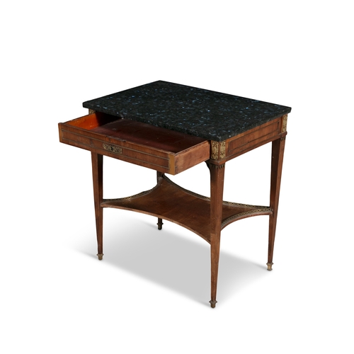 663 - A FRENCH MAHOGANY GILTMETAL MOUNTED AND MARBLE TOP SIDE TABLE CIRCA 1900,  of rectangular form, the ... 