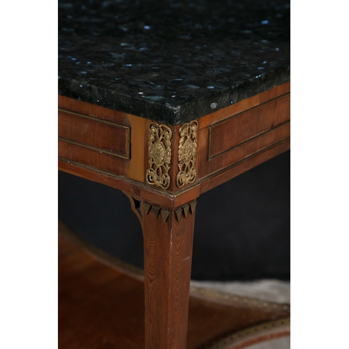 663 - A FRENCH MAHOGANY GILTMETAL MOUNTED AND MARBLE TOP SIDE TABLE CIRCA 1900,  of rectangular form, the ... 