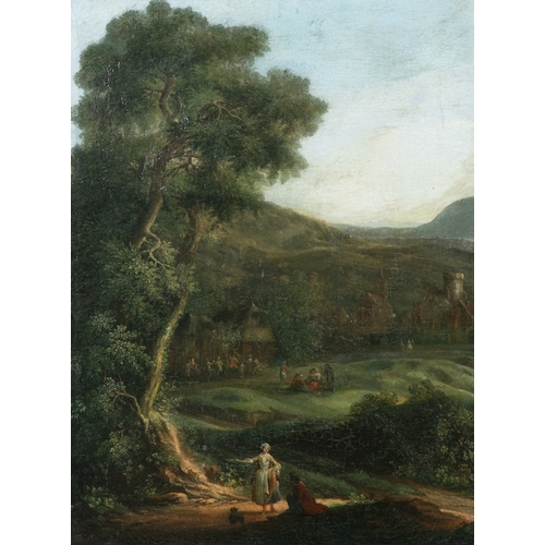 669 - ATTRIBUTED TO H. J. VAN BLARENBERGHE Wooded Landscape with Figures Oil on canvas, 40 x 30cm