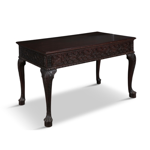 671 - A FINE MAHOGANY CHINESE CHIPPENDALE SIDE TABLE,  the solid panel top above a blind fret work freeze ... 