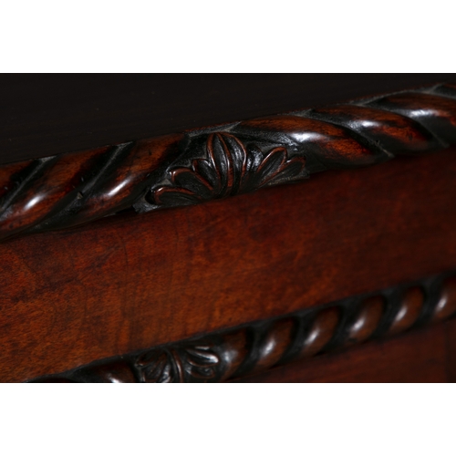 673 - A LATE GEORGE IV MAHOGANY SIDE CABINET CIRCA 1825, POSSIBLY IRISH  the shaped top with gadrooned edg... 