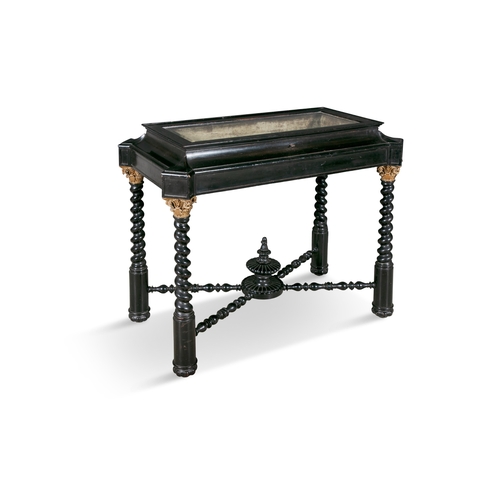 678 - AN ANGLO INDIAN EBONISED CURIO TABLE 19TH CENTURY,  of shaped rectangular form, with bevelled glass ... 