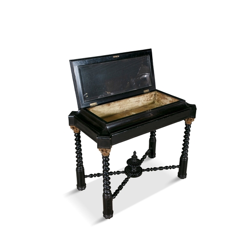 678 - AN ANGLO INDIAN EBONISED CURIO TABLE 19TH CENTURY,  of shaped rectangular form, with bevelled glass ... 