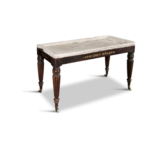 679 - A REGENCY STYLE INLAID MAHOGANY STOOL  the rectangular top raised on turned tapering supports fitted... 