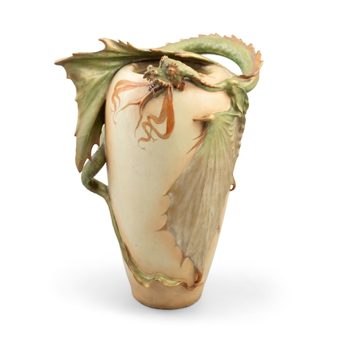 682 - ***WITHDRAWN*** AN AMPHORA PORCELAIN DRAGON VASE BOHEMIA CIRCA 1900  of upright tapering form, the b... 