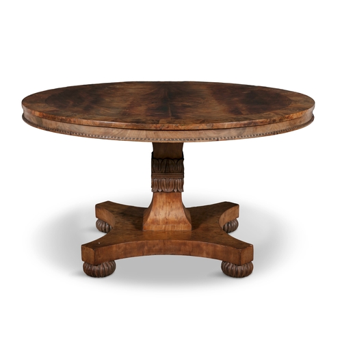 690 - A GEORGE IV MAHOGANY CENTRE TABLE CIRCA 1825,  the circular top above a plain frieze and gadrooned r... 