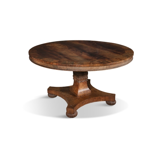 690 - A GEORGE IV MAHOGANY CENTRE TABLE CIRCA 1825,  the circular top above a plain frieze and gadrooned r... 