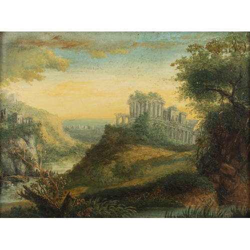 739 - ENGLISH SCHOOL, 19TH CENTURY  Temple of Tivoli  Oil on board, 34 x 45cm