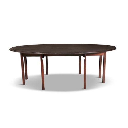 745 - A MAHOGANY LARGE OVAL HUNT TABLE 20TH CENTURY,   having twin drop-leaf sides, moulded and rounded ed... 