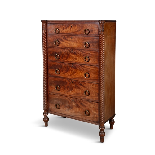 746 - AN IRISH GEORGE IV MAHOGANY TALLBOY CHEST POSSIBLY CORK CIRCA 1820  of upright rectangular form, fit... 