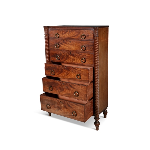 746 - AN IRISH GEORGE IV MAHOGANY TALLBOY CHEST POSSIBLY CORK CIRCA 1820  of upright rectangular form, fit... 