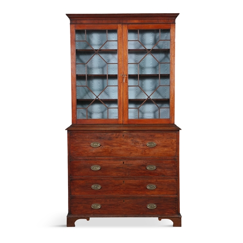 747 - A GEORGE III MAHOGANY SECRETAIRE BOOKCASE,  with plain cornice above twin astragal glazed panel door... 