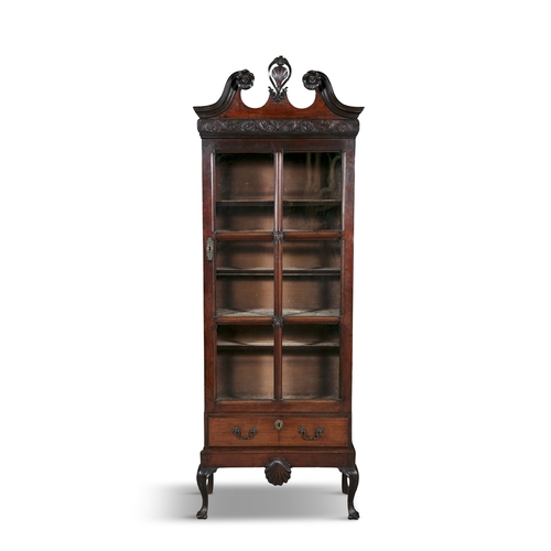 752 - AN IRISH GEORGE II BOOKCASE ON STAND,   of upright rectangular form, surmounted with swan neck pedim... 