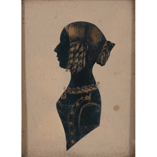 101 - VICTORIAN SCHOOL  'Lady Mary Keith' Painted silhouette portrait, 24.5 x 21cm Inscribed verso;  toget... 