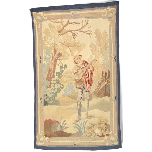 110 - A FRENCH 19TH CENTURY WALL TAPESTRY  of rectangular form, the centre field woven with a depiction of... 