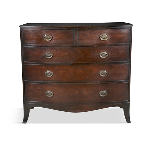 112 - A MAHOGANY BOW FRONT CHEST OF DRAWERS 19TH CENTURY,   the top with moulded edge, above two short and... 