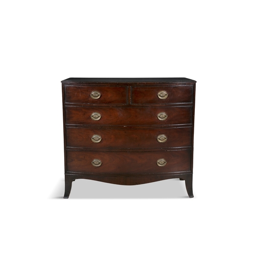 113 - A MAHOGANY BOW FRONT CHEST OF DRAWERS 19TH CENTURY,   the top with moulded edge, above two short and... 