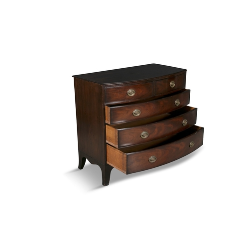 113 - A MAHOGANY BOW FRONT CHEST OF DRAWERS 19TH CENTURY,   the top with moulded edge, above two short and... 