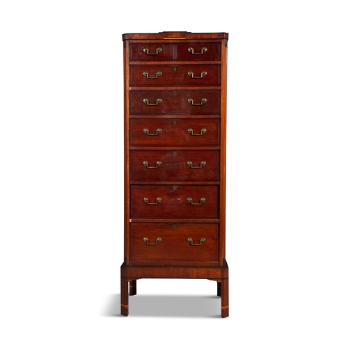 114 - AN IRISH INLAID MAHOGANY TALLBOY CHEST BY JAMES HICKS CIRCA 1930,  fitted with two short drawers and... 