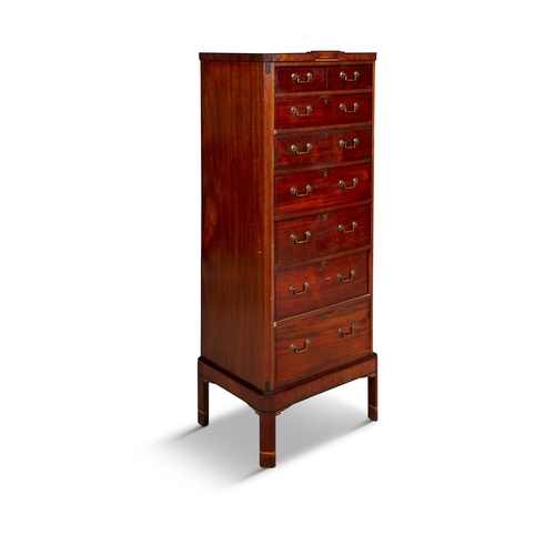 114 - AN IRISH INLAID MAHOGANY TALLBOY CHEST BY JAMES HICKS CIRCA 1930,  fitted with two short drawers and... 