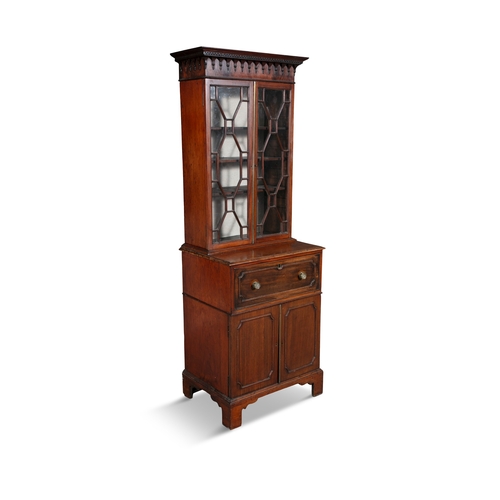 117 - A GEORGE III MAHOGANY COMPACT SECRETAIRE BOOKCASE,  early 19th century, the moulded Greek key cornic... 