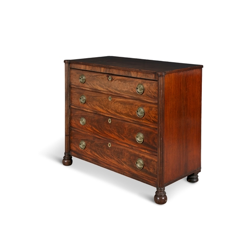 136 - A GEORGE III MAHOGANY AND BRASS MOUNTED CHEST OF DRAWERS,  possibly by Gillows, the rectangular top,... 