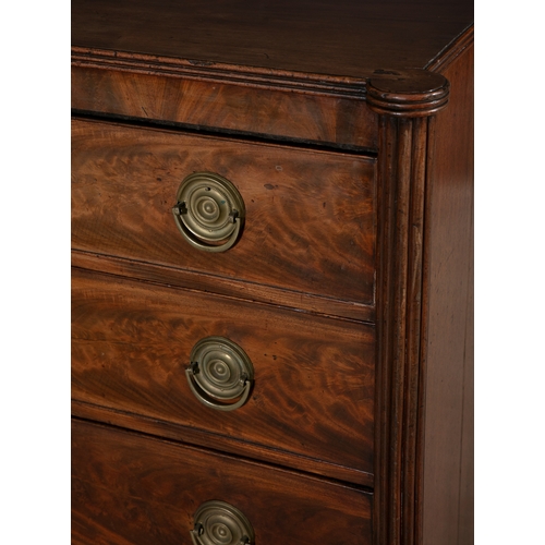 136 - A GEORGE III MAHOGANY AND BRASS MOUNTED CHEST OF DRAWERS,  possibly by Gillows, the rectangular top,... 