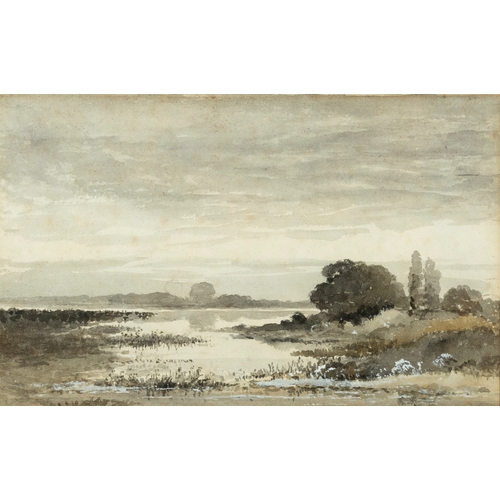 143 - IRISH SCHOOL (19TH CENTURY) Lakeside landscape  Signed and inscribed indistinctly on Dublin Sketchin... 