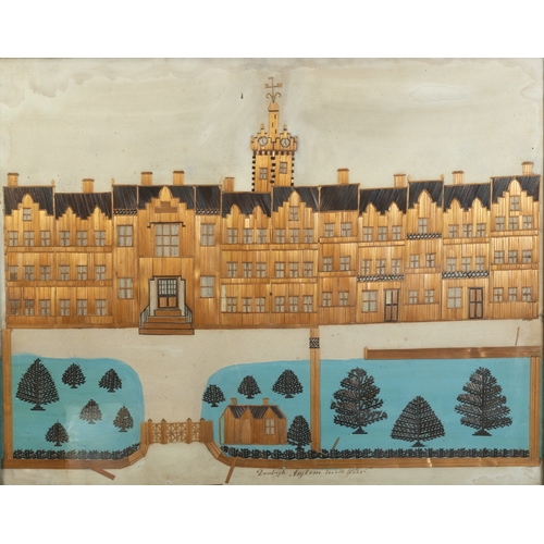 144 - WELSH SCHOOL C. 1880 Denbigh Asylum, North Wales Straw and watercolour, 46 x 59cm Inscribed     The ... 