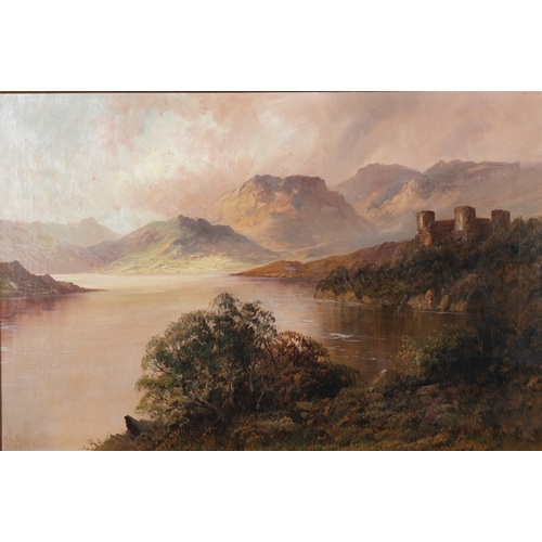 164 - FRANCIS E. JAMIESON (1895 - 1950) Lake and Mountain Landscape with Castle Signed Oil on canvas, 50 x... 