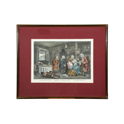 165 - AFTER WILLIAM HOGARTH (1697 - 1764) Marriage A - la Mode Plates I - VI Coloured engravings, 26 x 37c... 