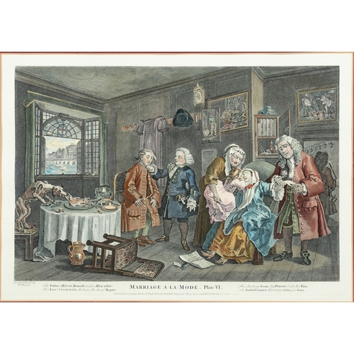 165 - AFTER WILLIAM HOGARTH (1697 - 1764) Marriage A - la Mode Plates I - VI Coloured engravings, 26 x 37c... 