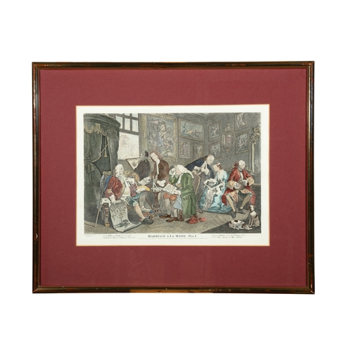 165 - AFTER WILLIAM HOGARTH (1697 - 1764) Marriage A - la Mode Plates I - VI Coloured engravings, 26 x 37c... 