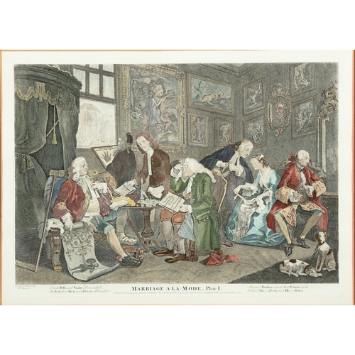 165 - AFTER WILLIAM HOGARTH (1697 - 1764) Marriage A - la Mode Plates I - VI Coloured engravings, 26 x 37c... 