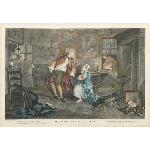 165 - AFTER WILLIAM HOGARTH (1697 - 1764) Marriage A - la Mode Plates I - VI Coloured engravings, 26 x 37c... 