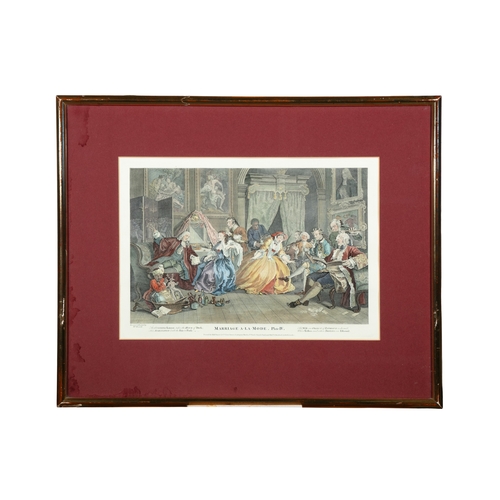 165 - AFTER WILLIAM HOGARTH (1697 - 1764) Marriage A - la Mode Plates I - VI Coloured engravings, 26 x 37c... 