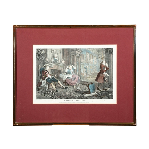 165 - AFTER WILLIAM HOGARTH (1697 - 1764) Marriage A - la Mode Plates I - VI Coloured engravings, 26 x 37c... 