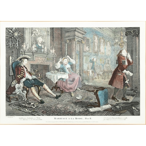 165 - AFTER WILLIAM HOGARTH (1697 - 1764) Marriage A - la Mode Plates I - VI Coloured engravings, 26 x 37c... 